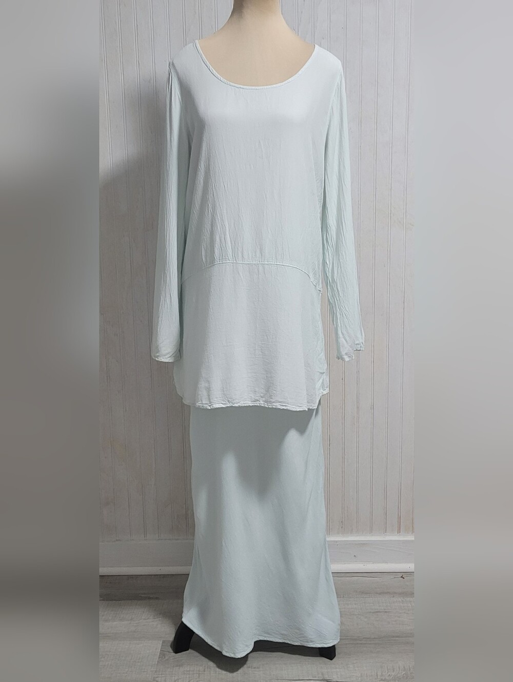 ​Vintage Ghost London 90s Crepe Tunic Top Maxi Skirt Two Piece Set Size M